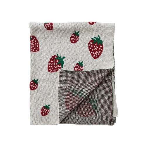 Cotton Knit Baby Blanket with Strawberries