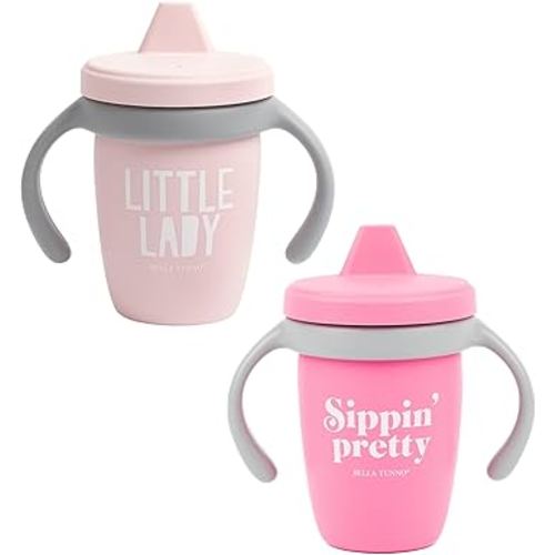 Bella Tunno Sippy Cup, Set of 2 Silicone Training Cups with Transition Handles for Infants, Toddlers & Kids, Babies 6-12 Months & Toddlers 1-3 Years, Boys & Girls, Little Lady & Sippin Pretty, 8 oz