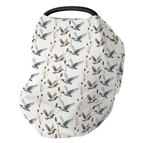 Hunting Mallards Ducks Baby Car Seat Covers Wild Duck Pond Lake Stretchy 5-in-1 Cover Adjustable Infant Carseat Canopy Cover Flying Mallards Waterfowl Breathable Nursing Cover-Up