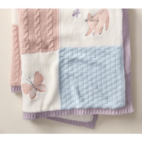 Cat Heirloom Sherpa-Backed Patchwork Knit Baby Blanket