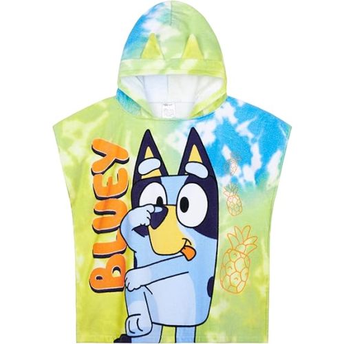 Bluey Beach Towel Hooded Kids Absorbent Changing Robe Cotton Poncho Towels for Swimming Shower Pool Swim Bath Towel Gifts for Girls and Boys (Multi, 3-8 Years)