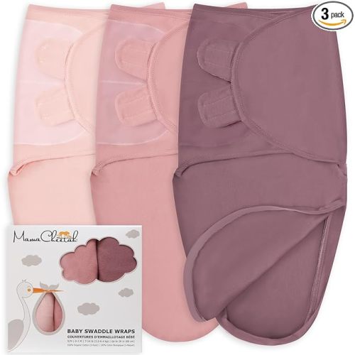 Mama Cheetah 100% Organic Cotton Baby Swaddle Blanket with Zipper 3-Pack, Newborn Sack, Baby Swaddles Sleep Sack 0-3 Months, Baby Swaddle Wrap for Baby Girl