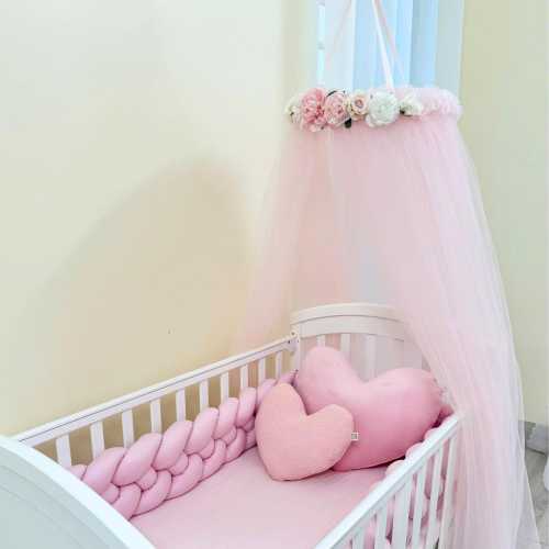 Handmade Pink Crib Canopy – Princess Nursery Decor with Silk Flowers