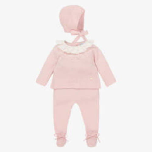 Beatrice & George - Pink Knitted Babygrow Set with Merino Wool & Cashmere | Childrensalon