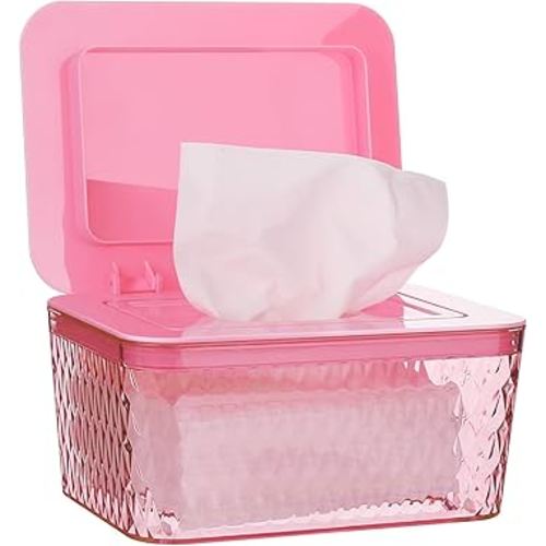 Wipes Dispenser, One-Handed Operation Wipe Holder for Baby & Adult, Seal-Designed Wipes Container for Bathroom Keep Diaper Wipes Fresh (Pink)