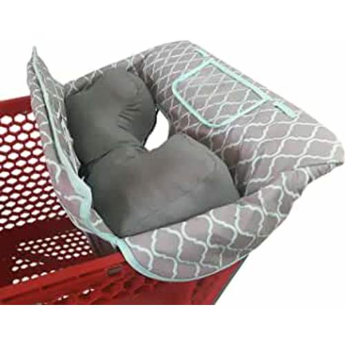 Soft Pillow Attached 2-in-1 Shopping Cart and High Chair Cover for Baby~Padded~Fold'n Roll Style~Portable with Free Carry Bag (Grid)