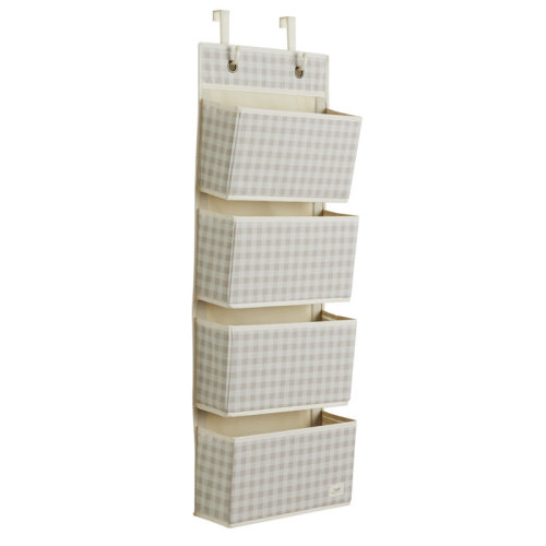3 Sprouts Recycled Fabric Over The Door Organizer - Gingham Beige | Wayfair