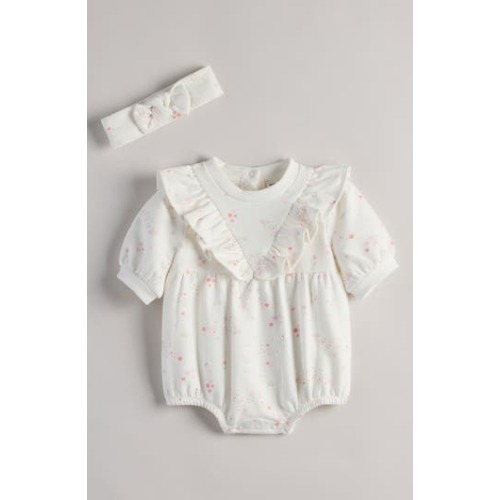 Ruffle Cotton Blend Fleece Romper & Headband Set, 9M