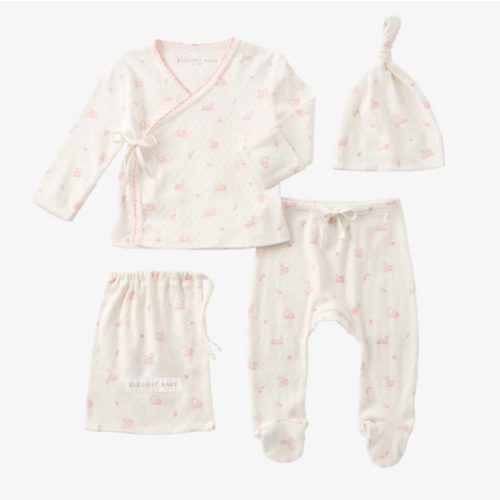 Pink Swan Print Organic Cotton Pointelle Layette 3 Pc Gift Set – Elegant Baby