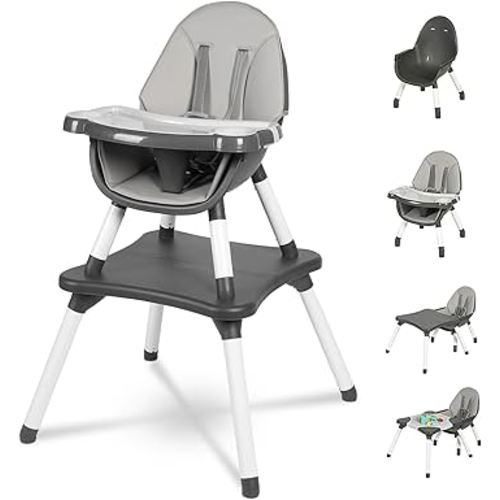 Gofirst 6 in 1 Baby High Chair,Convertible High Chairs for Babies and Toddlers/Booster Seat/Table and Chair Set,Baby Feeding Chair/5-Point Harness,4-Position Removable Tray&PU Cushion Baby Highchair