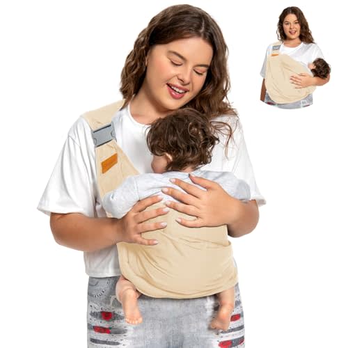 Shiaon Baby Sling Carrier, Baby Carrier Newborn to Toddler(7-45lbs), Toddler Carrier with Safety Buckle, One Shoulder Adjustable Shoulder Strap, One Size Fits All, Beige
