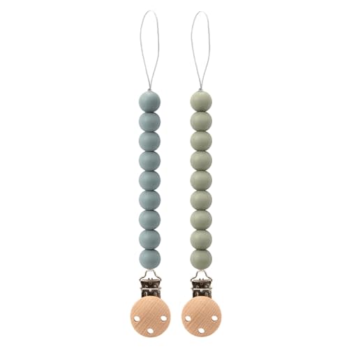 Silicone Pacifier Clip Holder for Baby, Fits Most Pacifier Styles, BPA-Free, 2 Pack (Sage & Ether)