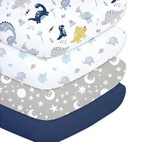 Crib Sheets for Baby Boys 4 Pack, 28"x 52" Extra Soft Microfiber Crib Sheet Set for Standard Crib & Toddler Mattress Pad, Dinosaur & Elephant & Stars & Navy Blue