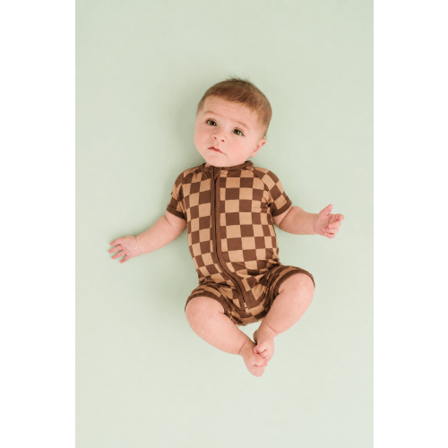Espresso Checkered Bamboo Short Romper