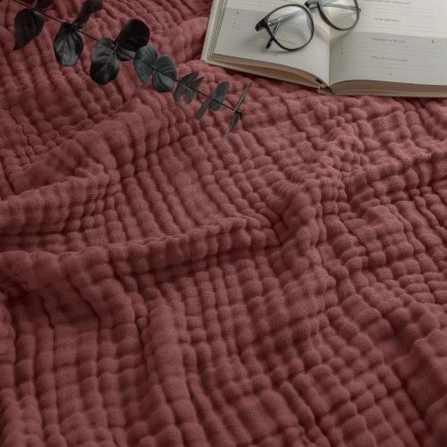 Comfy Cubs Muslin Throw Blanket - 50” x 60” Quilted Design - Lightweight, Breathable 6-Layer - Wine
