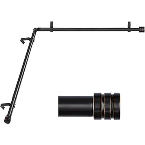Heavy Duty Corner Window Curtain Rods 36 to 72 Inch, HOTOZON 1 Inch Telescoping Single Drapery Rod, Black, End Cap Finials