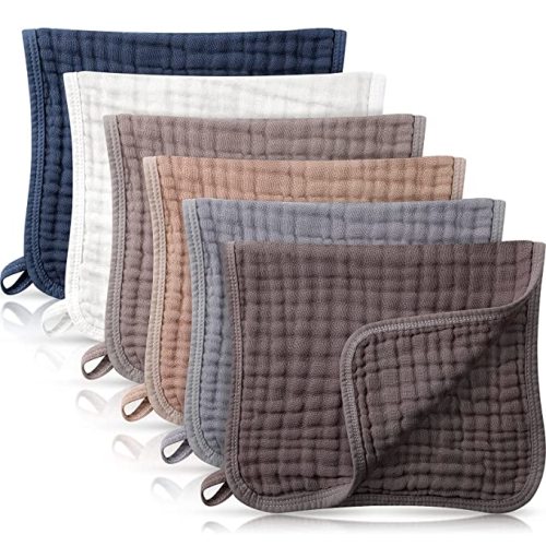 6 Pieces Large 20 x 10 Inch Muslin Burp Cloths Multi-Colors Muslin Washcloths Baby Burping Cloth Diapers 6 Absorbent Layers Muslin Face Towels for Baby (Simple Colors)