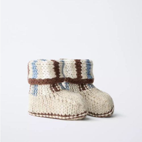 Zara Blue/ Brown Knit Booties