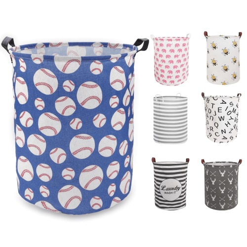 Sortora Large Laundry Basket, Waterproof Canvas Laundry Hamper, Collapsible Storage Basket Bin for Kids Room, Toy Organizer, Nursery Hamper, Clothes Hamper, Baseball