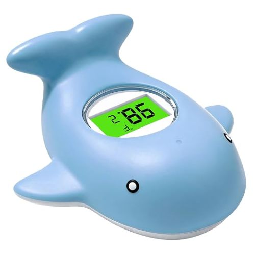 Baby Bath Thermometer for Infant & Toddler, Floating Digital Water Thermometer with 3‑Color LED Backlight, Baby Bath Toy, Hot & Cold Alert, BPA‑Free,Light Blue Whale