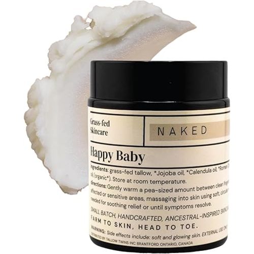 Happy Baby Cream (100ml) | Grass-Fed Beef Tallow, Jojoba, Calendula, Chamomile | Multi-Purpose for Irritated Sensitive Skin, Cradle Cap, Diaper Rash, Nipple Cream | Made in Canada