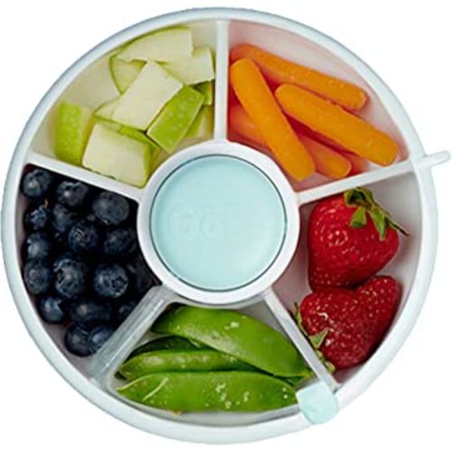 GoBe Kids Snack Spinner Bundle with Hand Strap and Sticker Sheet - Reusable Snack Container with 5 Compartment Dispenser and Lid | BPA and PVC Free | Dishwasher Safe | No Spill, Leakproof
