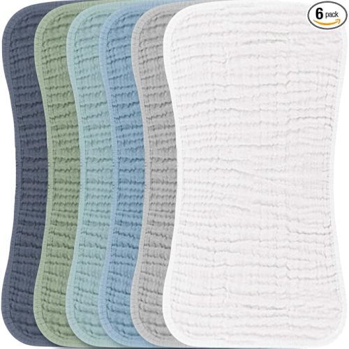 Konssy 6 Pack Large Muslin Baby Burp Cloths and Burp Rags Set for Newborn