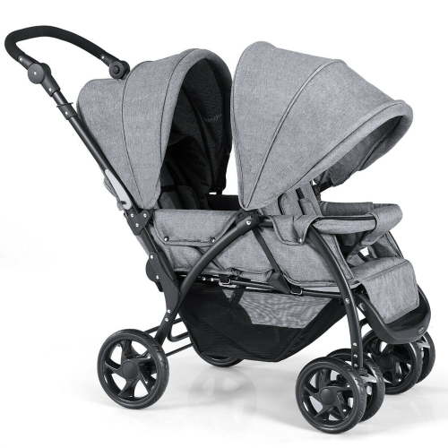 Infans Travel-Friendly Foldable Double Baby Stroller, Lightweight Front & Back Seats Pushchair, Durable Frame, Gray