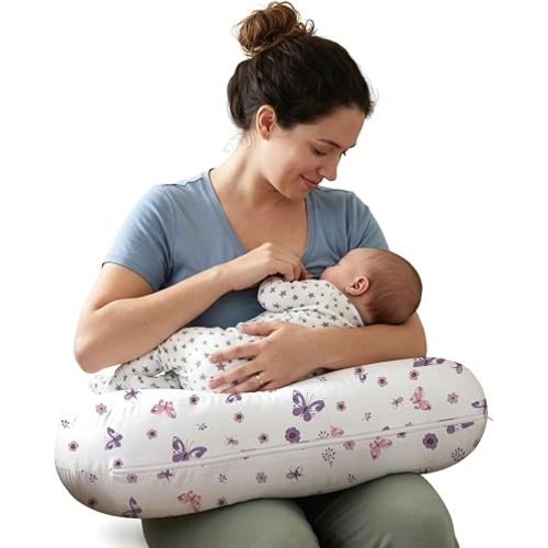 Little Grape Land Ergonomic Nursing Pillow,New Breastfeeding Pillows Support for Mom and Baby,Breathable and Soft with Cute Washable Cover, Multi-Use Feeding Pillow for 0–12 Months, Purple Butterfly