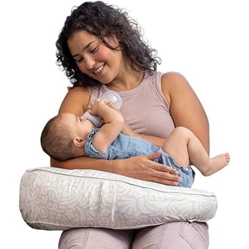 Boppy Uplift Nursing Pillow - Wedge Bottle & Breastfeeding Pillow to Reduce Spit-Up and Reflux Symptoms, with Body-Inclusive Opening and Belt, Baby Safety Alliance Verified - Cream Retro Squiggles