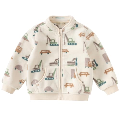 DAVE & BELLA Kids Printed Polar Fleece Jacket Toddler Baby Boys Girls Zip Up Long Sleeve Spring Fall Warm Outerwear Coat