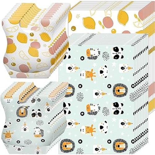 40 pcs Disposable Bibs and Placemats for Baby, Leak Proof Travel Feeding Bibs and Place Mats for Infants Toddlers for Traveling and Outdoor Use