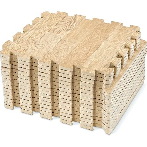 Sorbus Wood Grain Floor Mats Foam Interlocking Mats Each Tile 1 Square Foot 3/8-Inch Thick Flooring Wood Mat Tiles - Home Office Playroom Basement Trade Show (16 Tiles,16 Sq ft, Wood Grain - Pine)