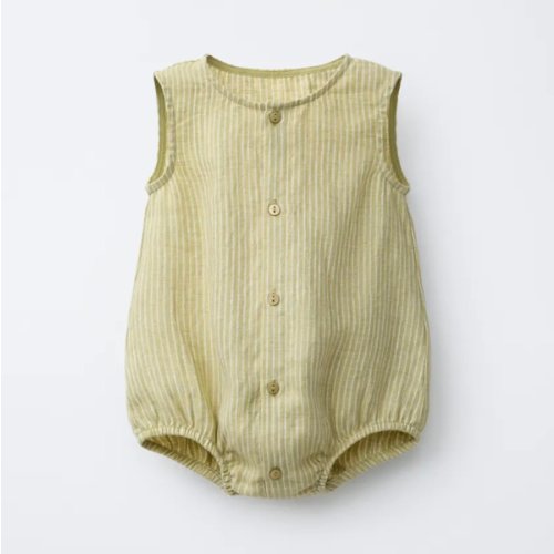100% STRIPED LINEN ROMPER - Mid-green | ZARA United States