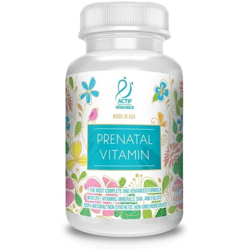 Actif Organic Prenatal Vitamin with 25+ Organic Vitamins, 100% Natural, DHA, EPA, Omega 3, and Organic Herbal Blend - Non-GMO, 90 Count