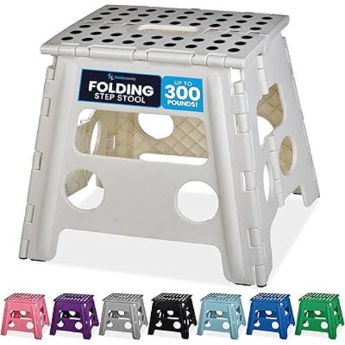 Handy Laundry Folding Lightweight Step Stool - Sturdy Enough to Support Adults and Safe Enough for Kids - Opens Easy with One Flip - Great for Kitchen, Bathroom or Bedroom (White - 13 inch)