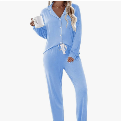 Ekouaer Pajamas Set Long Sleeve Sleepwear Womens Button Down Nightwear Soft Pj Loungewear with Pockets