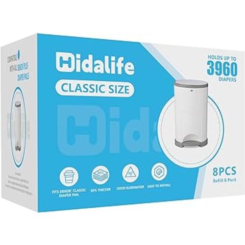 HIDALIFE Refills Compatible with Dekor Classic Diaper Pails, Disposable Diaper Trash Bags, Extra Thick Diaper Pail Refill Liners, Hold Up to 3960 Diapers (8 Pack)