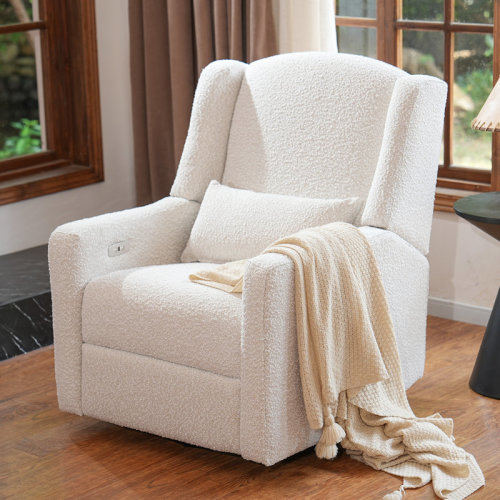 Latitude Run® Zisel 31.4"W Beige Swivel Glider Power Recliner Chair with USB, Modern Electric Recliner Armchair for Living Room & Nursery & Reviews | Wayfair