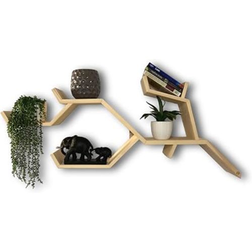 W/H Tree Branch Shelf - 18 x 48 x 7 Inch Solid Pine Wooden Tree Bookshelf, Farmhouse & Nursery Shelf
