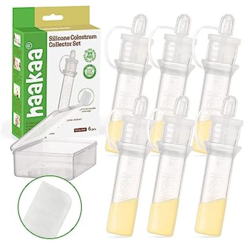 haakaa Colostrum Collector with Storage Case Set, Included 1 pc Reusable Cotton Wipe and Storage Box (0.1oz/4ml, 6 pcs)