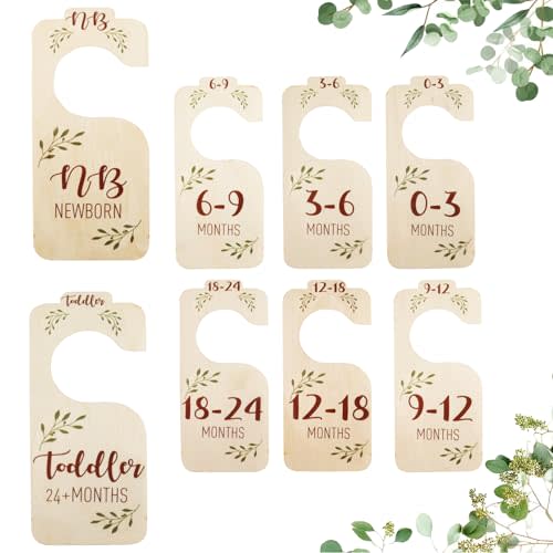ROPCIA Boho Baby Closet Dividers, 8 Pcs Beautiful Wooden Baby Closet Dividers for Clothes, Double-Sided Baby Clothes Size Hanger Organizer from NB to 24 M - Adorable Nursery Decor