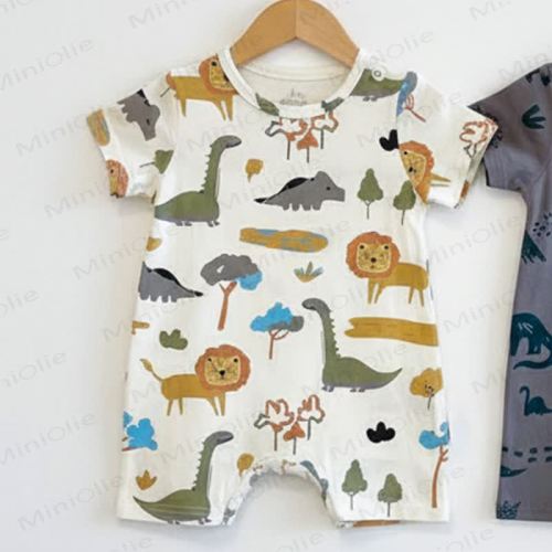 Baby Cotton Dinosaur Print Short Sleeve Romper