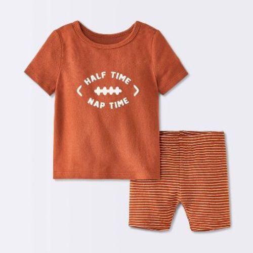 Baby Boys' Half Time Nap Time Short Sleeve Shirt and Shorts Set - Cloud Island™ Brown 12M