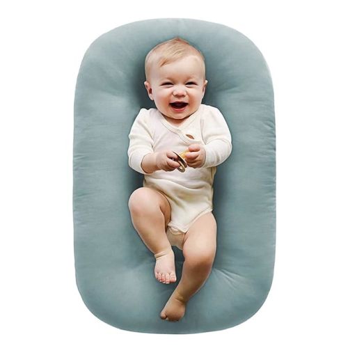 100% Cotton Baby Lounger for Newborn 0-24 Months(Blue) | Soft Cotton Fabric,Portable Tummy time mat,Infant Floor Seat & Loungers,Baby Essentials Shower Gifts for Home and Travel