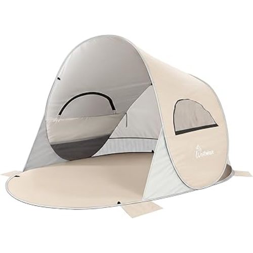 Wolfwise Pop up Beach Tent Sun Shelter with UPF50+ UV Protection, Instant Easy Setup Popup Beach Shade Canopy for 4 Person, Portable & Foldable with Carring Bag, 95 ×65×53 in, Beige