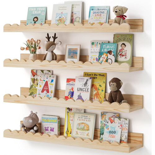 One Allium Way® Nursery Floating Book Shelves Set Of 4, Scalloped Wood Wall Shelves, 23" | Wayfair
