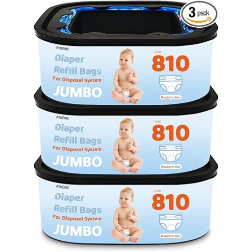 Jumbo Square Refills Disposal Bags Compatible with Diaper Genie Compact & Select Pails (Not Fit Classic),Hold Up to 810 Newborn-Sized Diapers Per Refill(3 Pack)