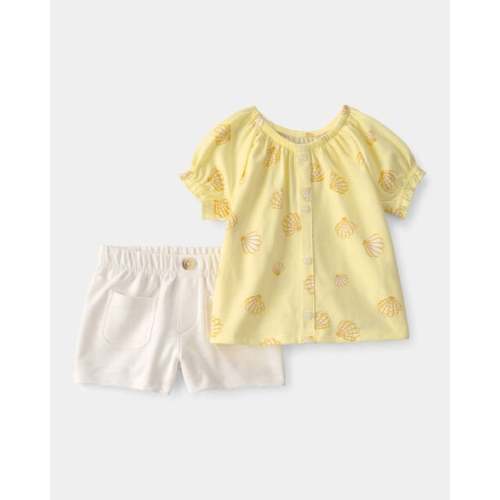 Baby Girl 2-Piece Shell Top & Short Set - Yellow/White | Carter's