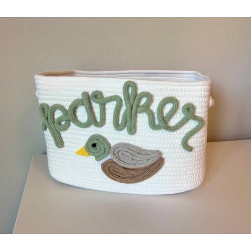 Duck Basket | Personalized Name Basket | Customized Rope Basket | Custom Gift Basket | Baby Shower Gift | Toy Storage Basket | Mallard
